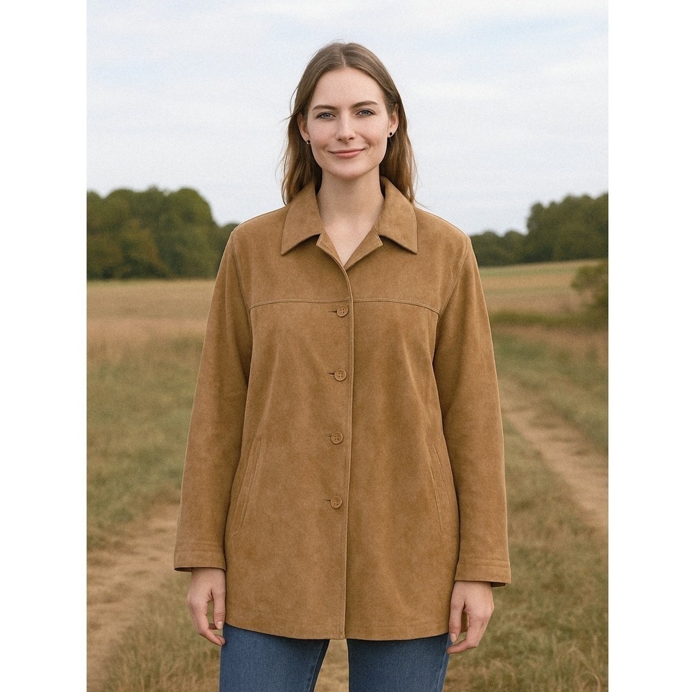 Vintage Womens Suede Leather Jacket Plus 2X Brown Tan Western Casual Read Note